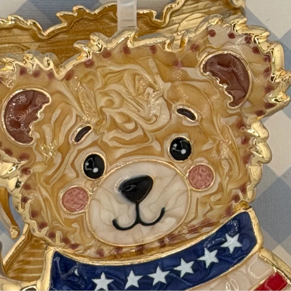 Piper K Americana Teddy Bear Claw Clip Gold Tone Rhinestones